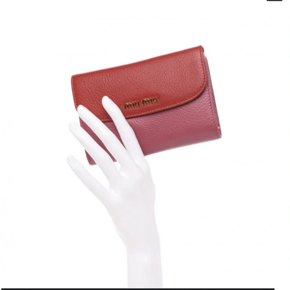 Authentic Miu Miu Goatskin Madras Bicolor Flap Wallet Fuoco Bruyere